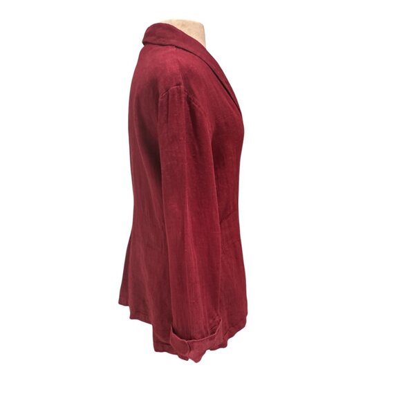 Vintage Red Button-Down Long-Sleeve Linen Blazer Jacket With Notched Lapel Colla - Picture 5 of 12
